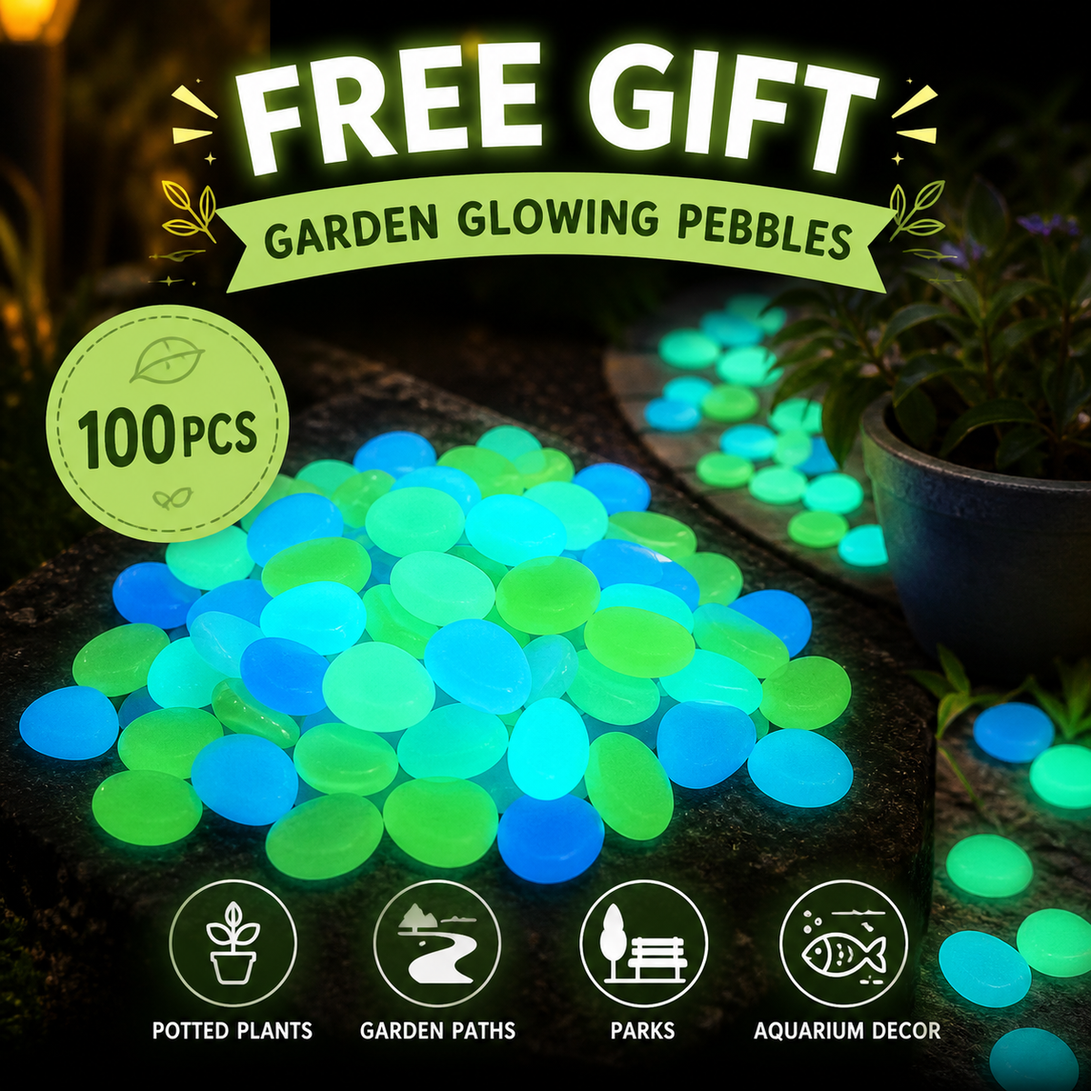 1000pcs Glowing Garden Pebbles